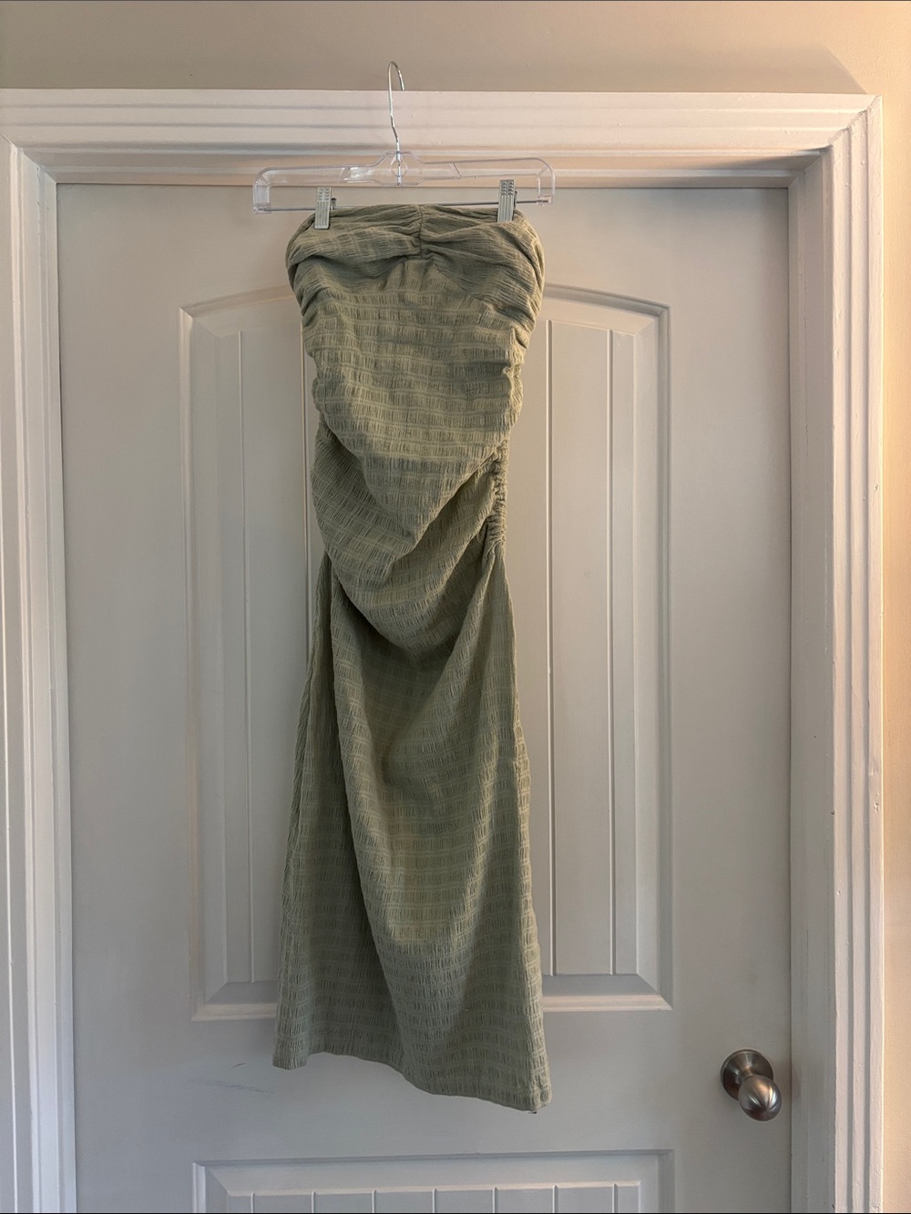 Free People Sage Green Strapless Ruched Midi Skirt